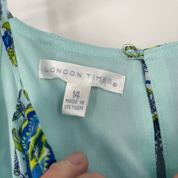 NWT London Times Sleeveless Blue Paisley Dress Sz 14 Garden Fairy Flowy Y2K 90s - Picture 7 of 16